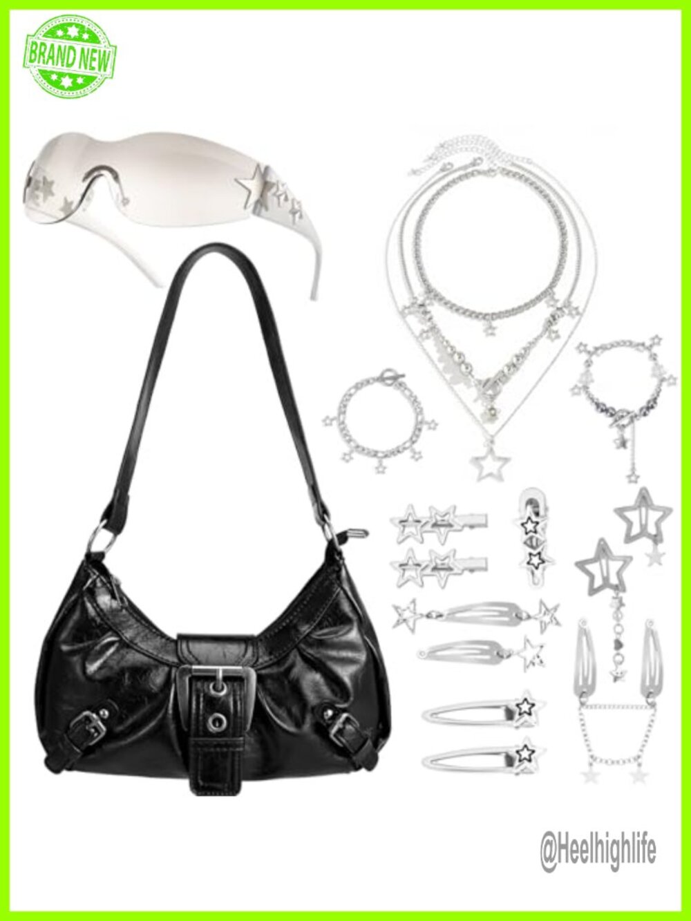 Y2K Faux Leather Hobo Shoulder Bag Buckle Closure Goth Punk